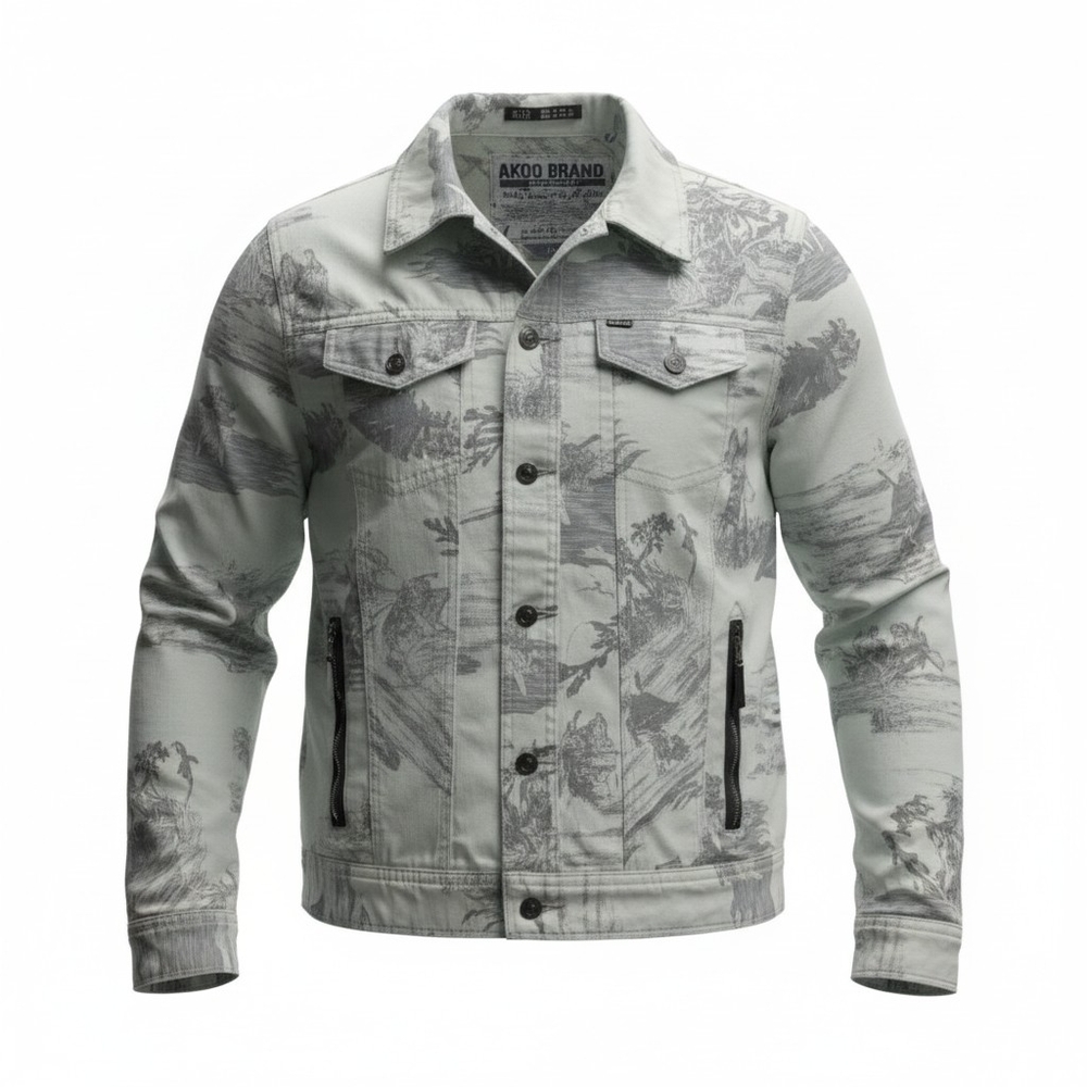 AKOO Gray / Cream Men's Trucker Jacket